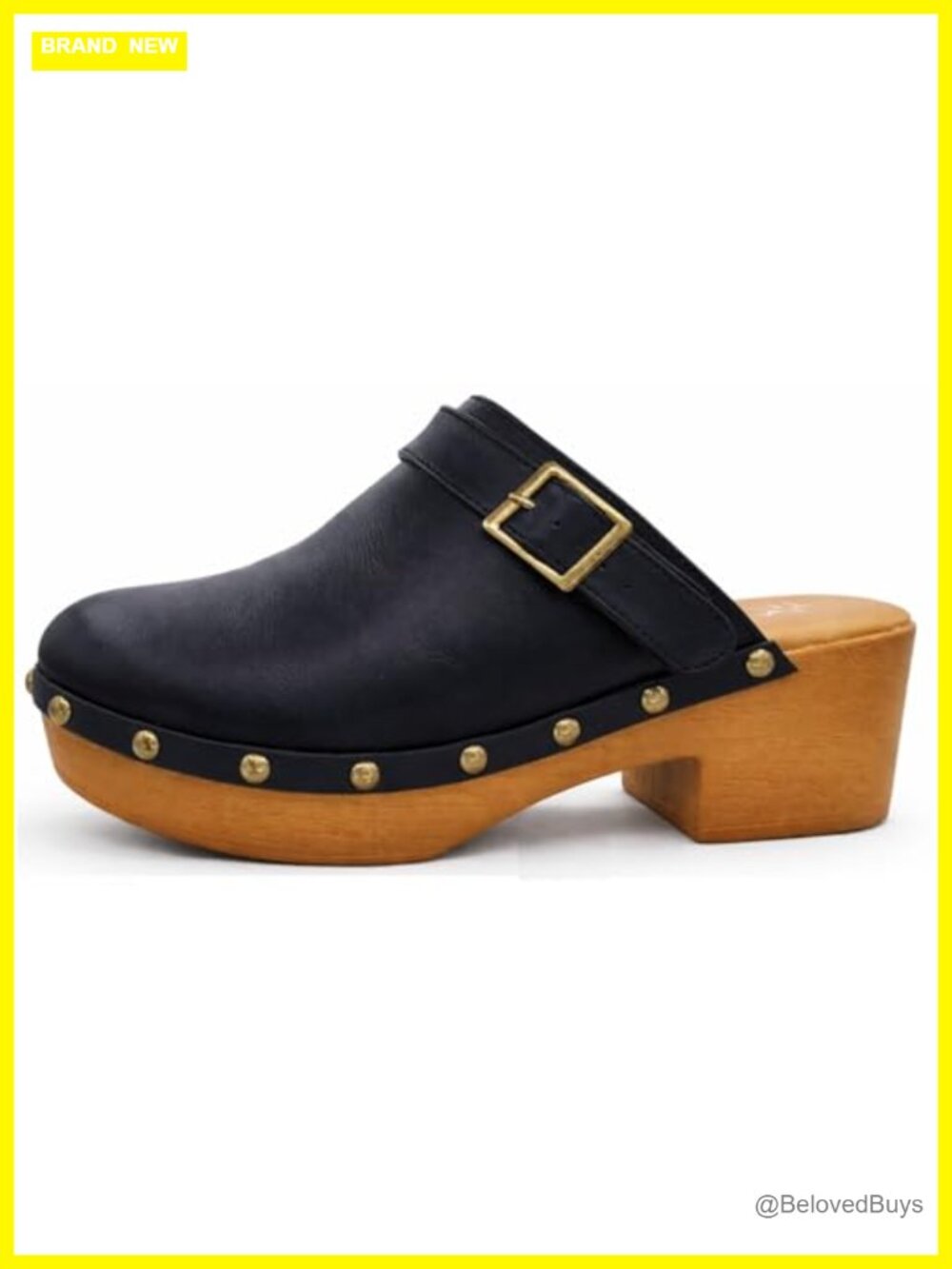 Faux Leather Studded Platform Heel Clogs Mules Slip-On